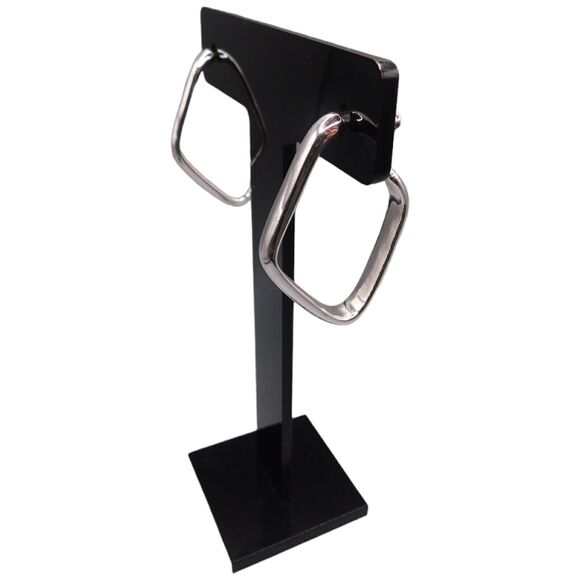 Pierced Earrings Modern Geometric Hoop Open Work Dangle Silver Tone Jewelry - Picture 3 of 7